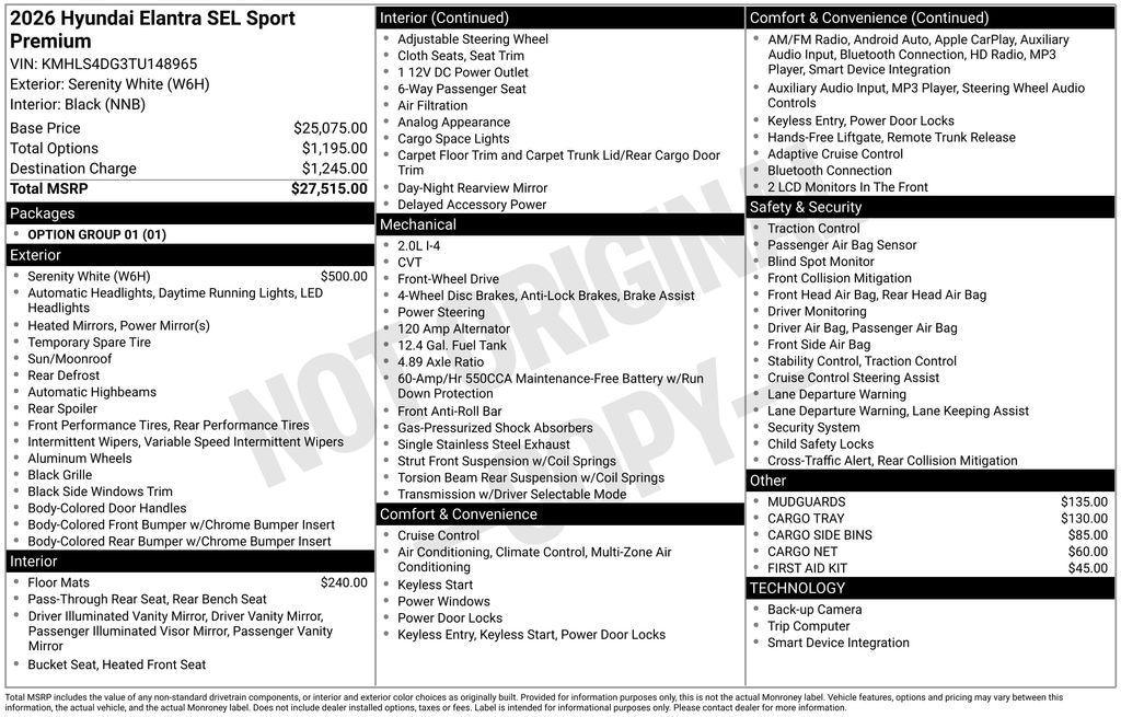 New 2026 Hyundai Elantra SEL Sport Premium Sedan