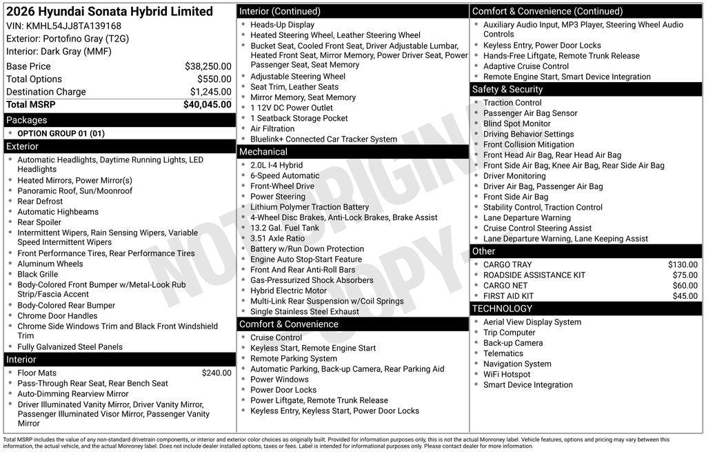 New 2026 Hyundai Sonata Hybrid Limited Sedan
