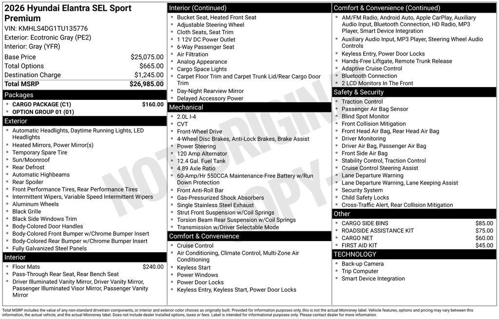 New 2026 Hyundai Elantra SEL Sport Premium Sedan