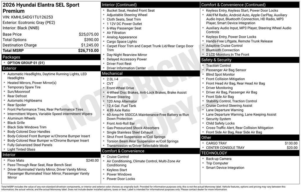 New 2026 Hyundai Elantra SEL Sport Premium Sedan