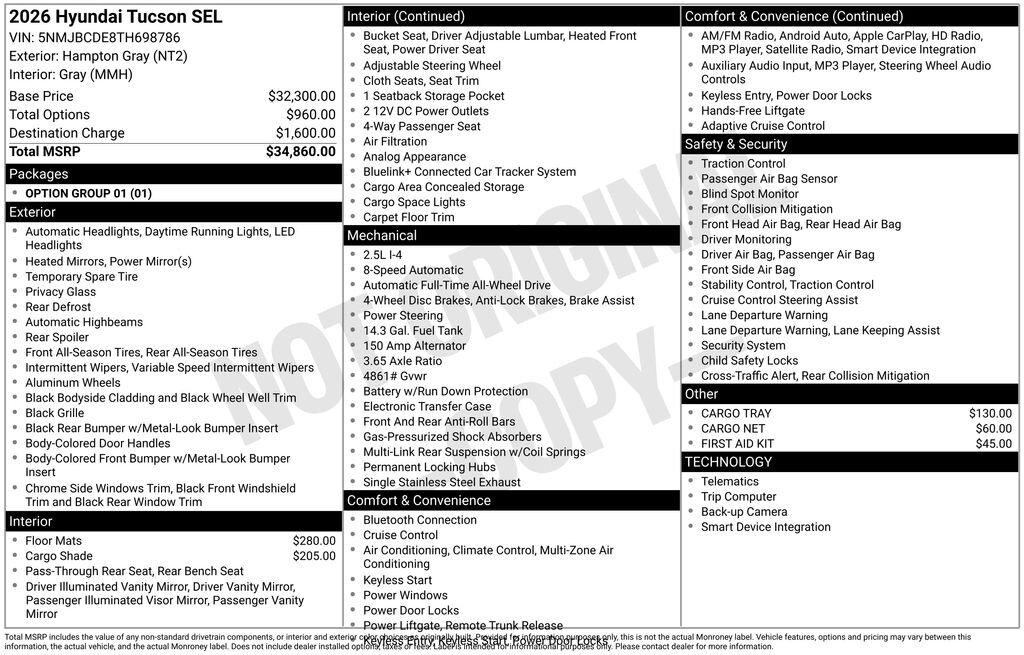 New 2026 Hyundai Tucson SEL AWD SUV