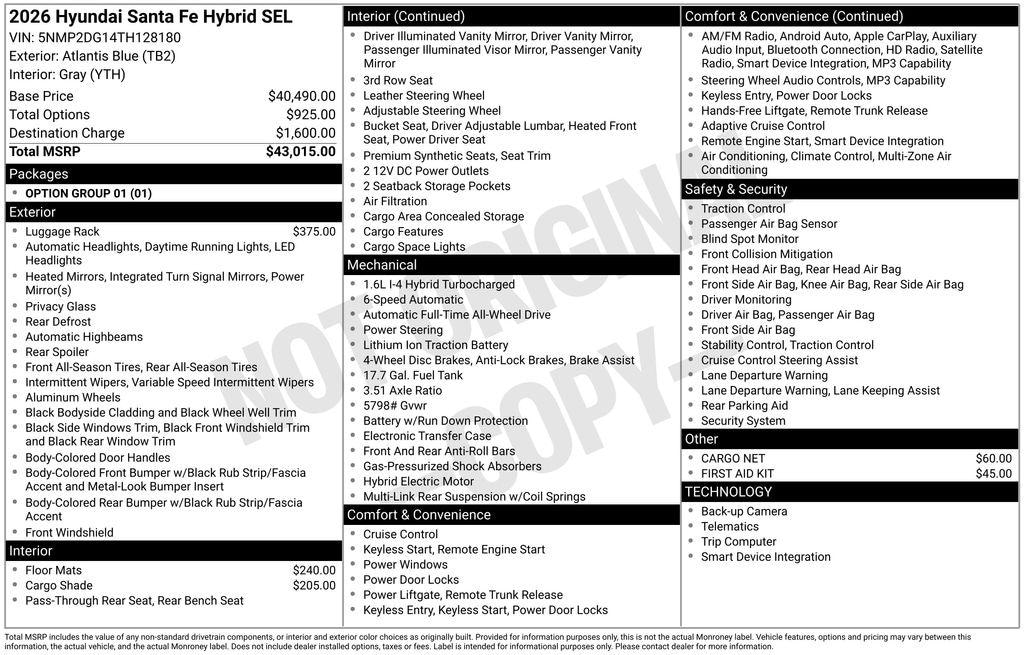 New 2026 Hyundai Santa Fe Hybrid SEL SUV