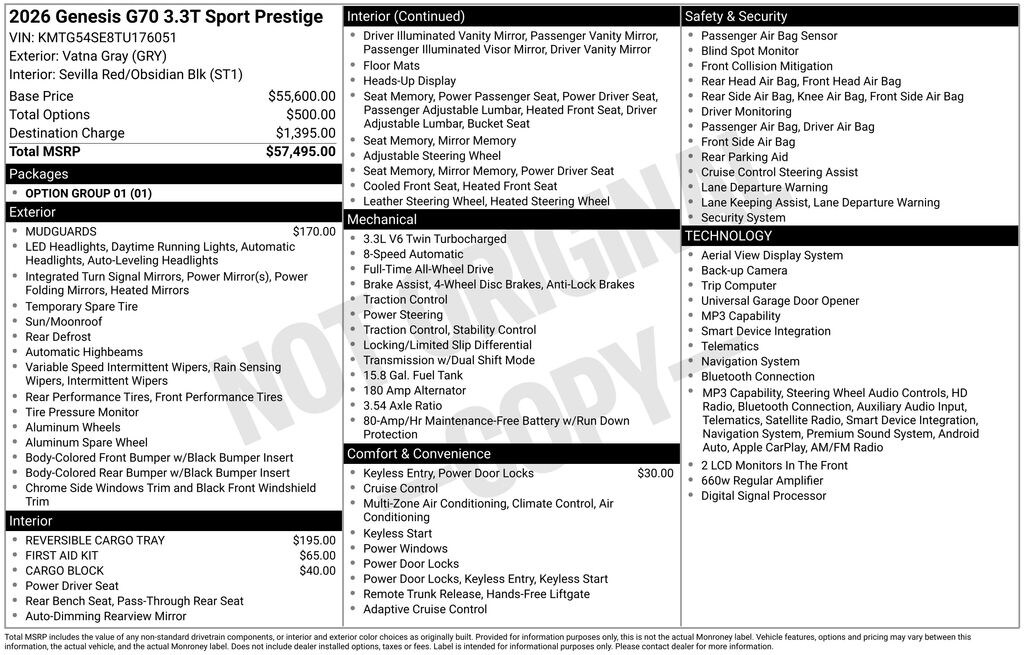 New 2026 Genesis G70 3.3T Sport Prestige Sedan