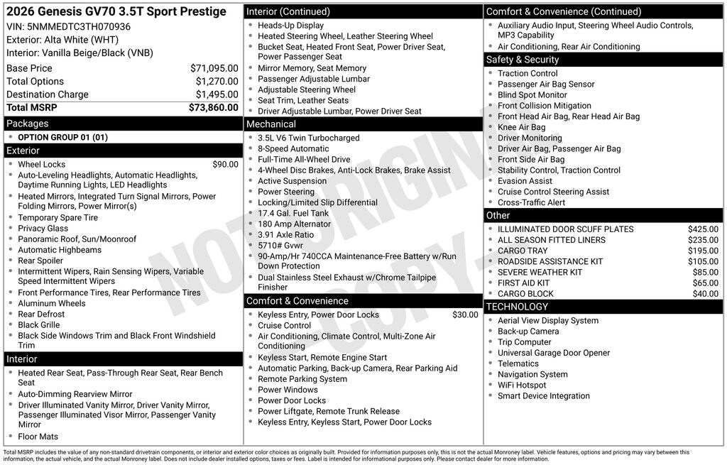 New 2026 Genesis GV70 3.5T Sport Prestige SUV