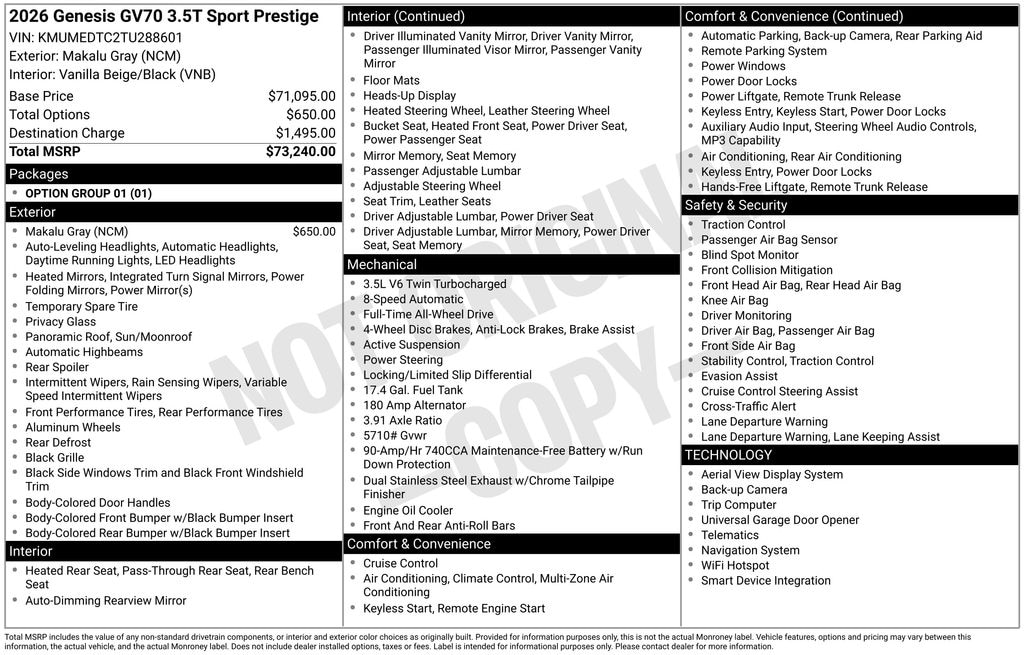 New 2026 Genesis GV70 3.5T Sport Prestige SUV