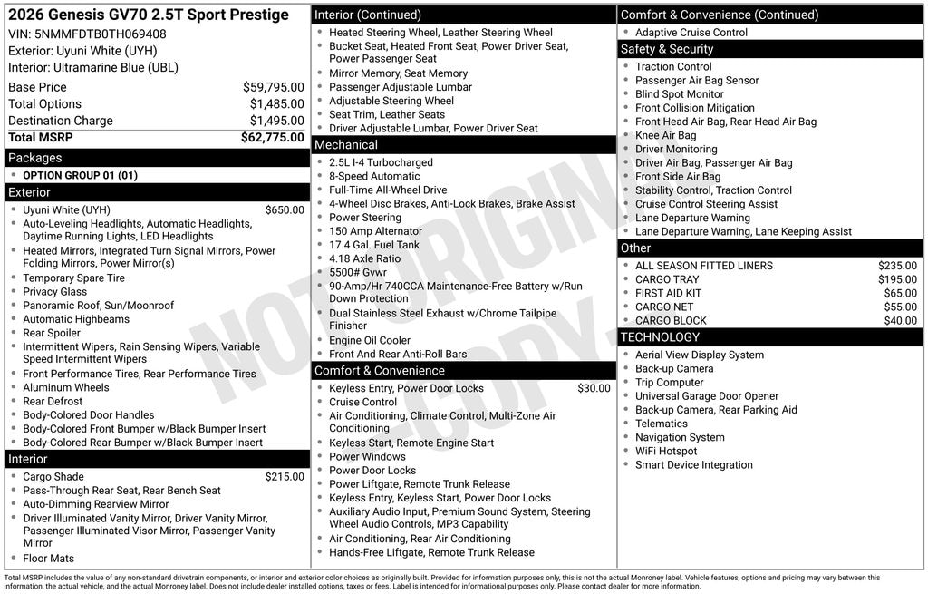New 2026 Genesis GV70 2.5T Sport Prestige SUV