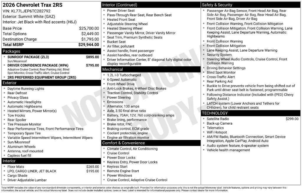 New 2026 Chevrolet Trax 2RS SUV