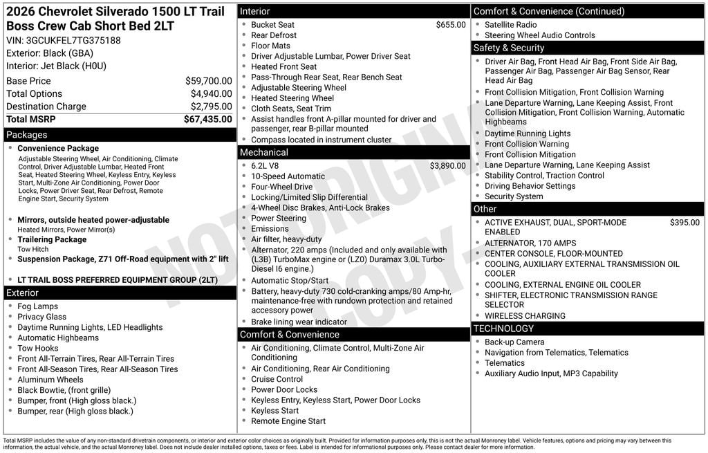 New 2026 Chevrolet Silverado 1500 LT Trail Boss Truck