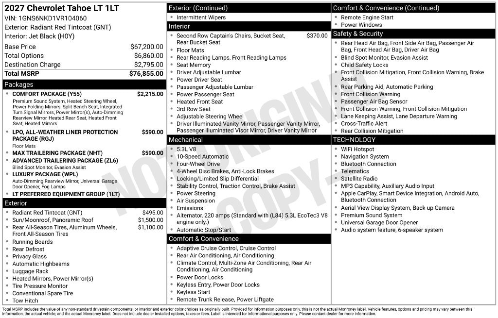New 2027 Chevrolet Tahoe LT SUV