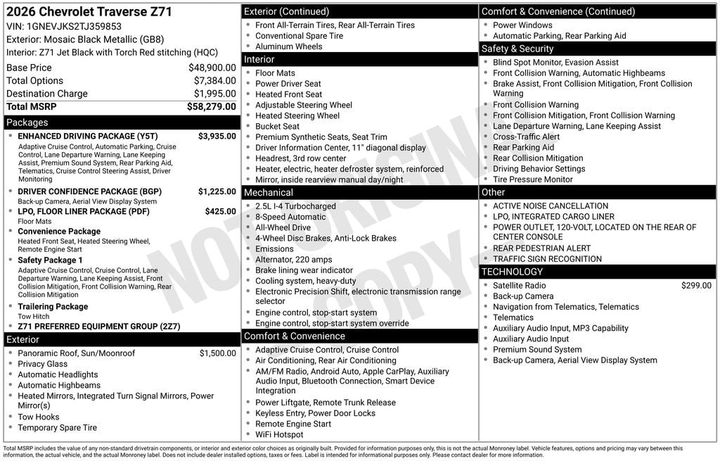 New 2026 Chevrolet Traverse Z71 SUV