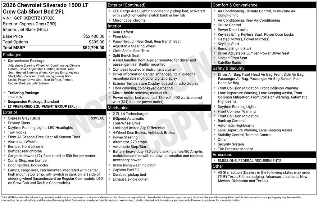 New 2026 Chevrolet Silverado 1500 LT (2FL) Truck