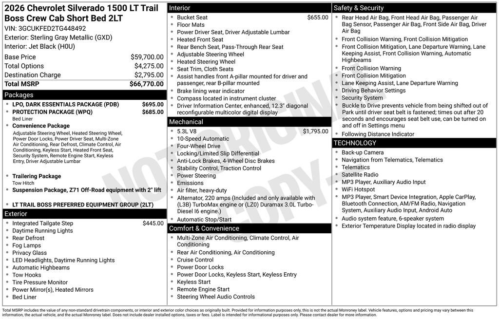 New 2026 Chevrolet Silverado 1500 LT Trail Boss Truck