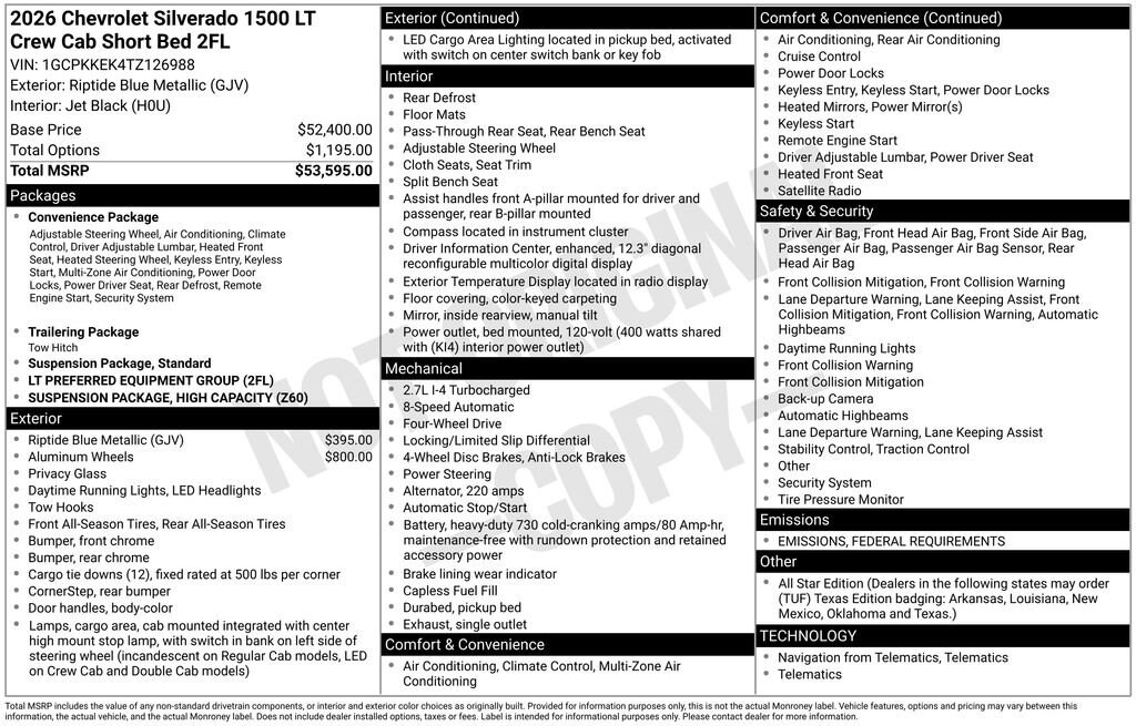 New 2026 Chevrolet Silverado 1500 LT (2FL) Truck