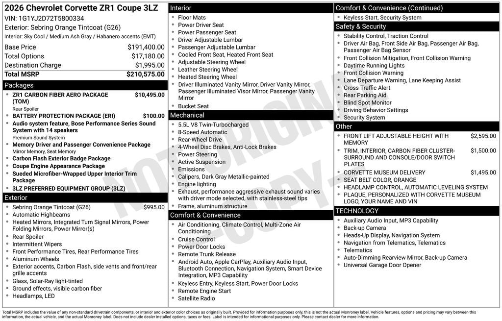 New 2026 Chevrolet Corvette ZR1 3LZ Coupe