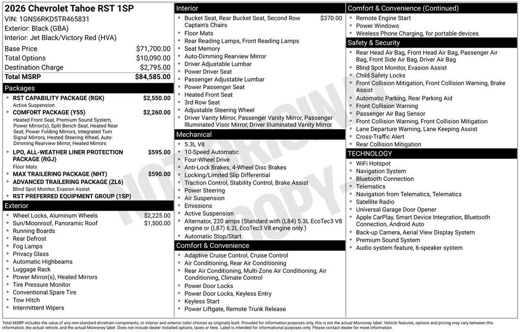 New 2026 Chevrolet Tahoe RST SUV