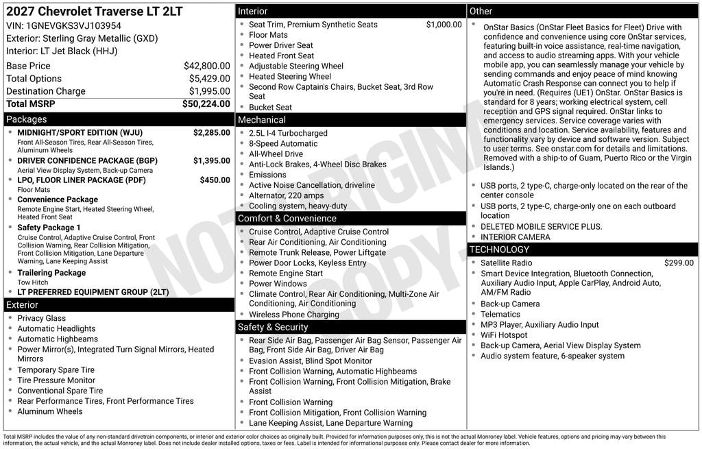 New 2027 Chevrolet Traverse LT SUV