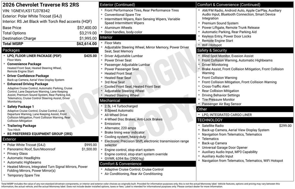 New 2026 Chevrolet Traverse RS SUV