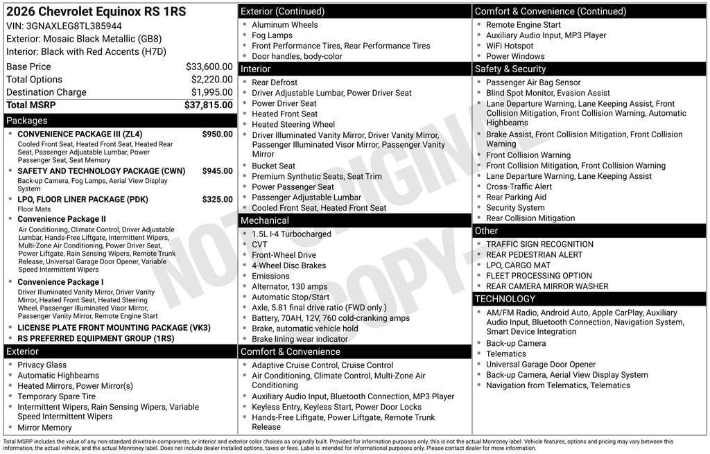 New 2026 Chevrolet Equinox RS SUV