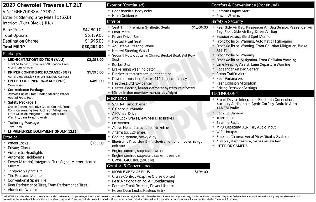New 2027 Chevrolet Traverse LT SUV