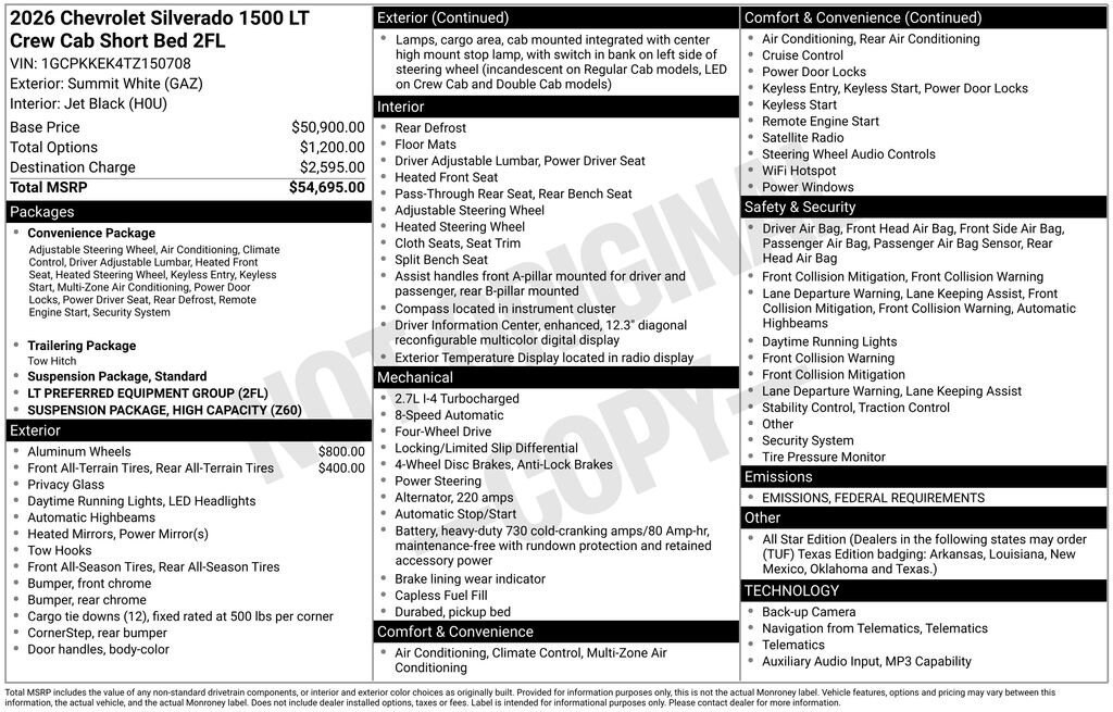 New 2026 Chevrolet Silverado 1500 LT (2FL) Truck