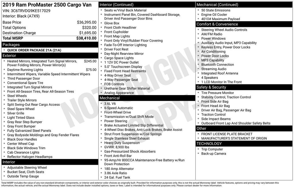 Used 2019 Ram Promaster Cargo Van