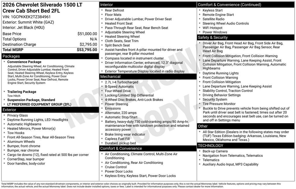 New 2026 Chevrolet Silverado 1500 LT (2FL) Truck