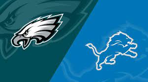 Logos of the Philadelphia Eagles and Detroit Lions in a diagonal composition posted from York, PA