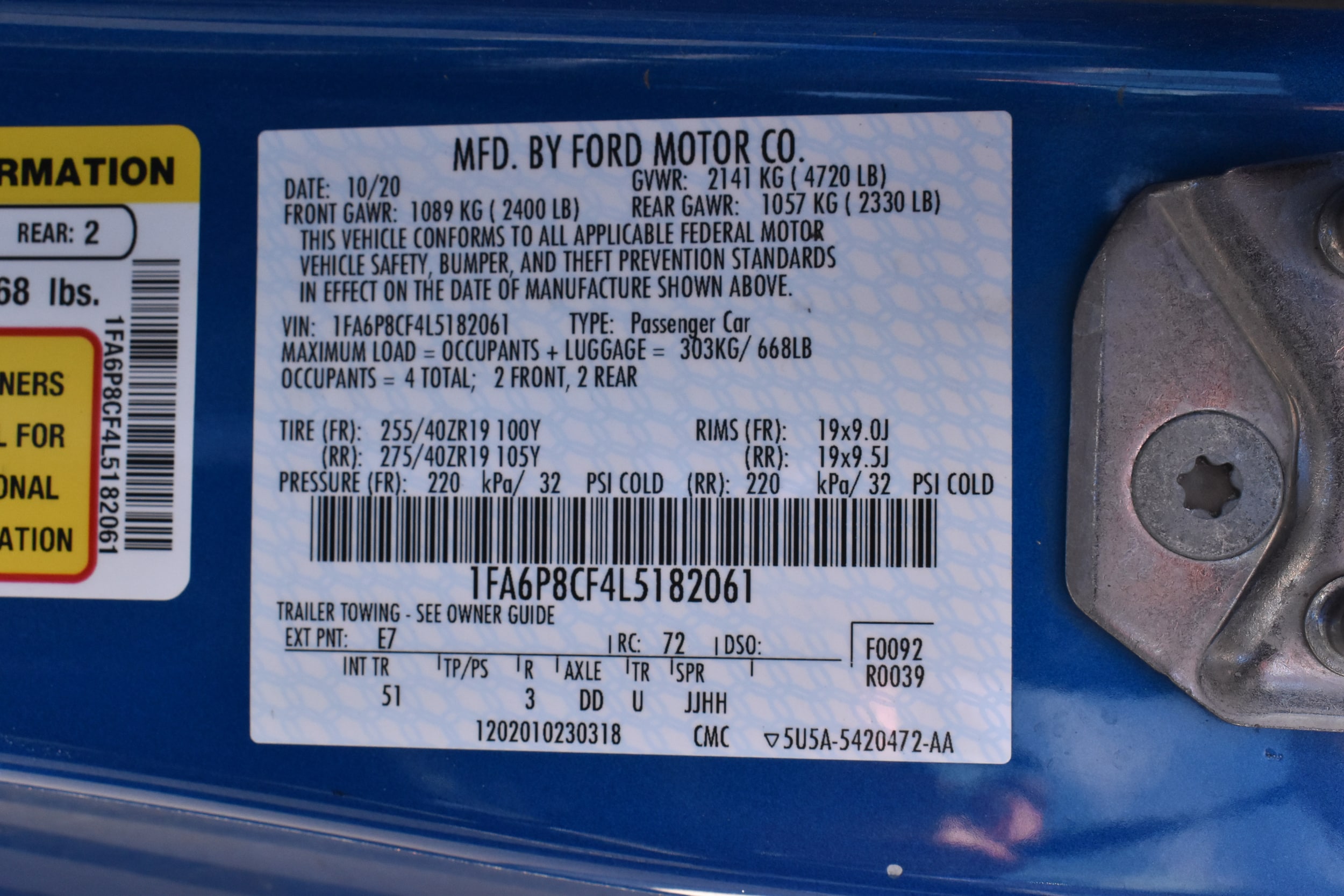 Used 2020 Ford Mustang GT Premium with VIN 1FA6P8CF4L5182061 for sale in Yreka, CA