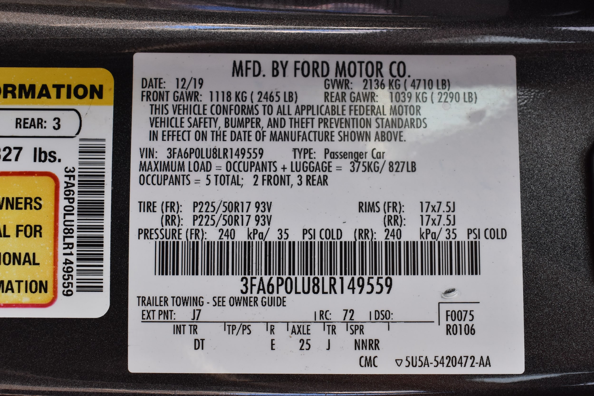 Used 2020 Ford Fusion Hybrid SE with VIN 3FA6P0LU8LR149559 for sale in Yreka, CA