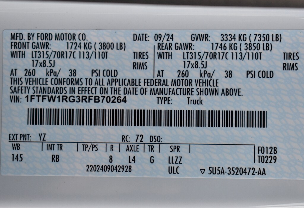 New 2024 Ford F150 For Sale at Yreka Motors VIN 1FTFW1RG3RFB70264