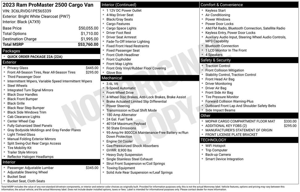 Used 2023 Ram Promaster 2500 Cargo Van High Roof 159 WB Van