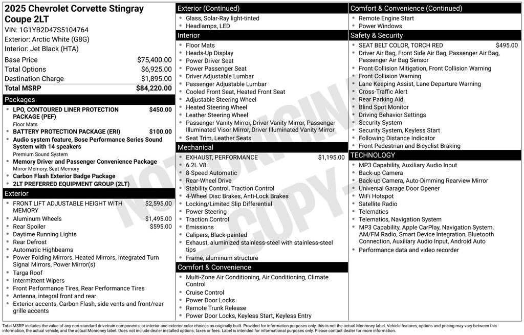 Used 2025 Chevrolet Corvette Stingray 2LT Performance