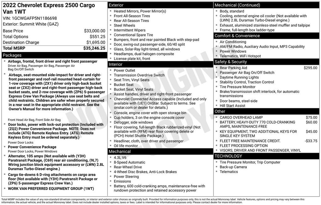 Used 2022 Chevrolet Express Cargo 2500 WT Van