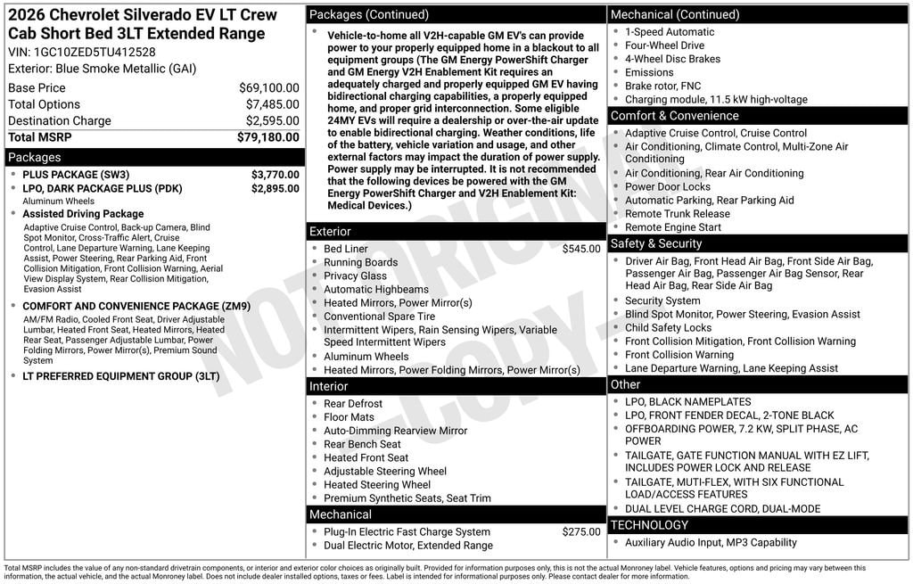 New 2026 Chevrolet Silverado EV LT - Extended Range Truck