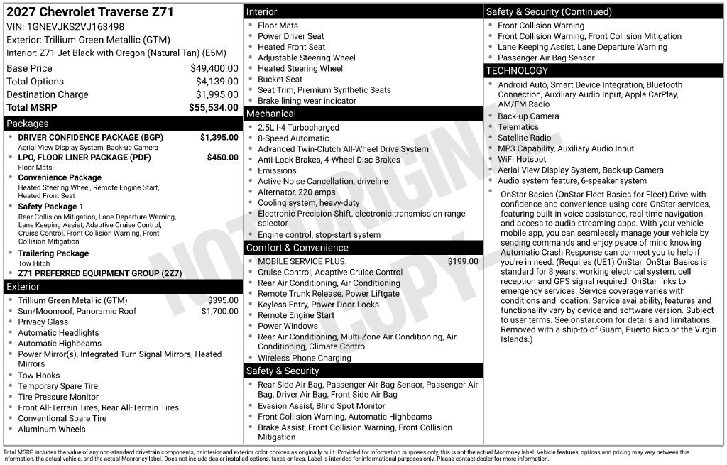 New 2027 Chevrolet Traverse Z71 SUV