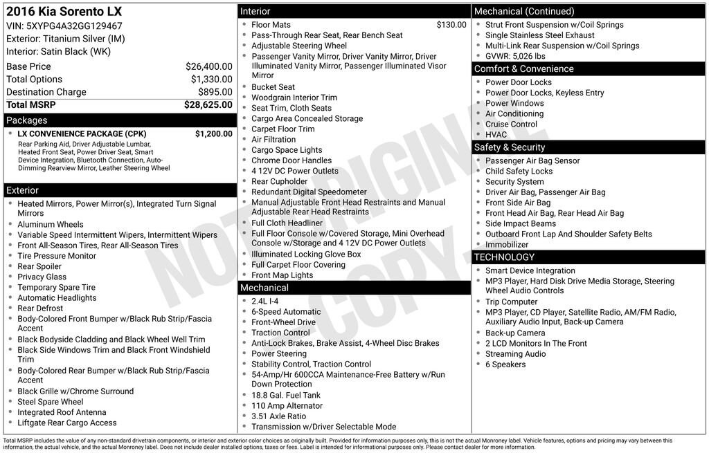 Used 2016 Kia Sorento 2.4L LX SUV
