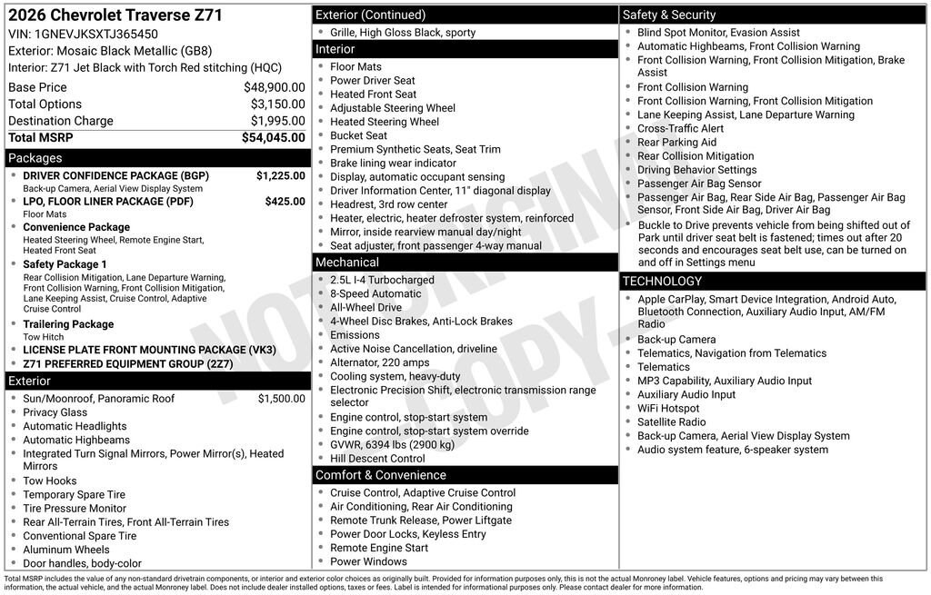 New 2026 Chevrolet Traverse Z71 SUV