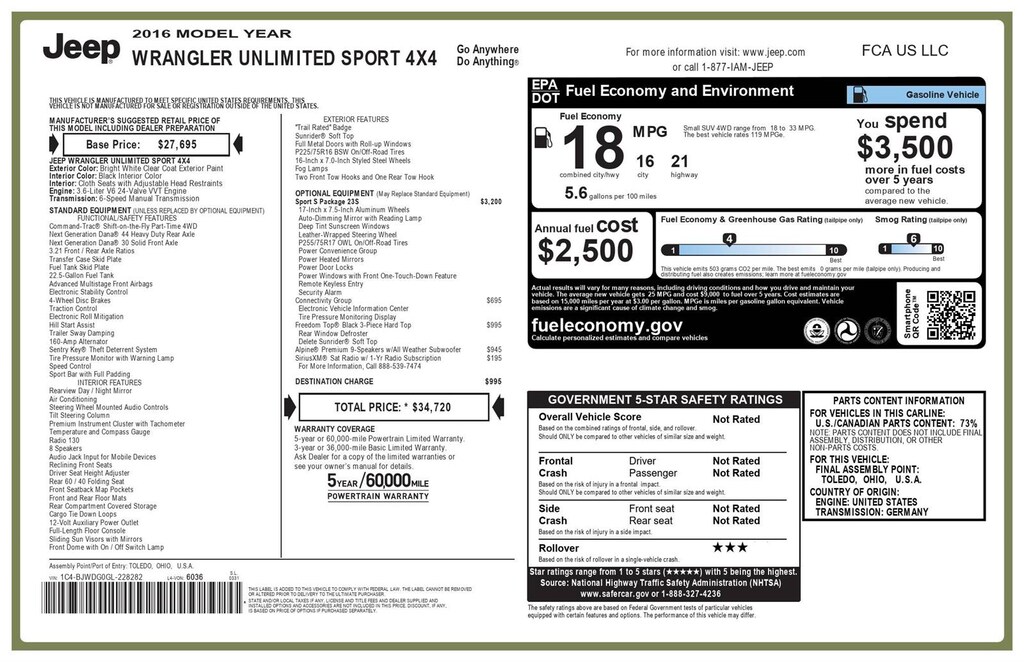 Used 2016 Jeep Wrangler Unlimited Sport SUV