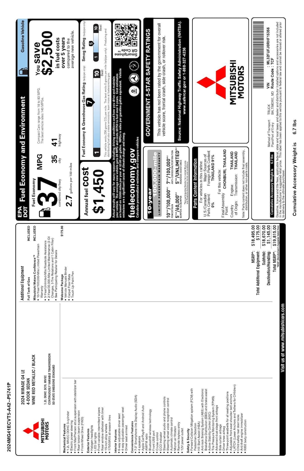 Used 2024 Mitsubishi Mirage G4 LE Sedan
