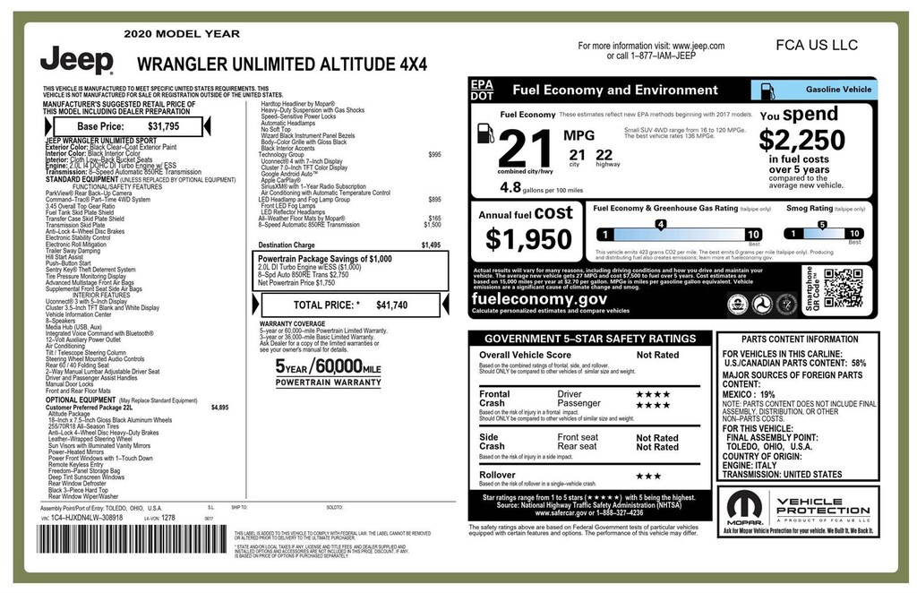 Used 2020 Jeep Wrangler Unlimited Sport Altitude SUV