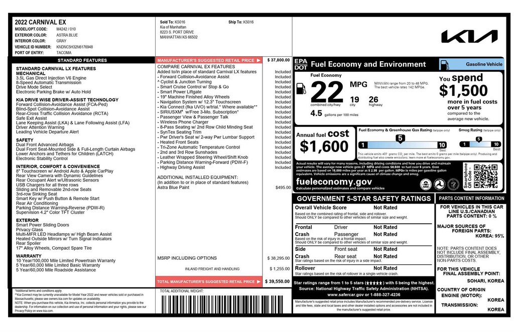 Used 2022 Kia Carnival EX Van