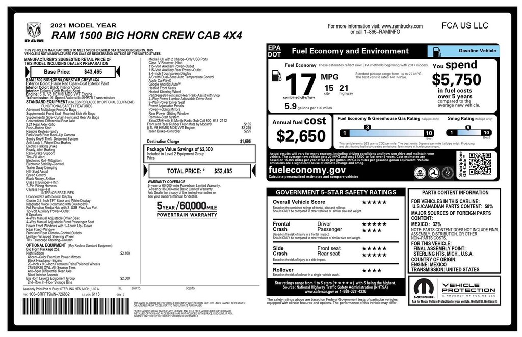 Used 2021 Ram 1500 Big Horn/Lone Star Truck Crew Cab