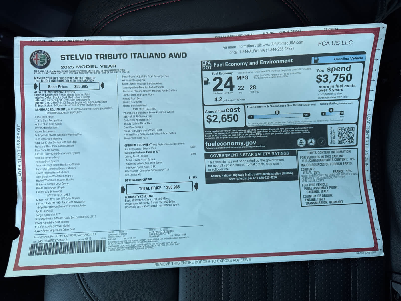 new 2025 Alfa Romeo Stelvio car, priced at $58,985