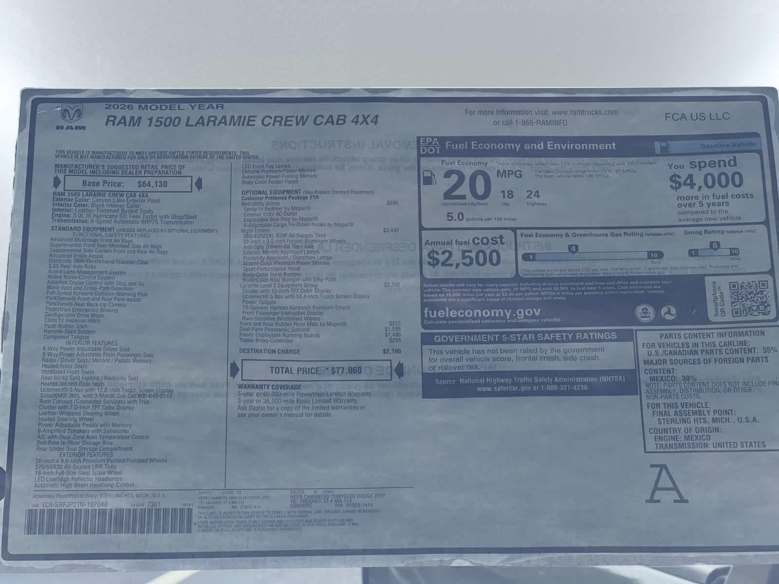 new 2026 Ram 1500 car, priced at $73,610