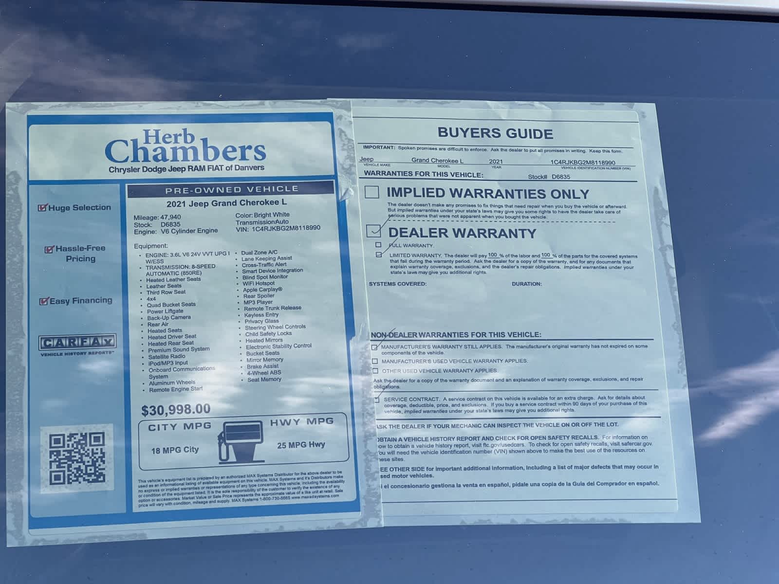 used 2021 Jeep Grand Cherokee L car, priced at $30,197