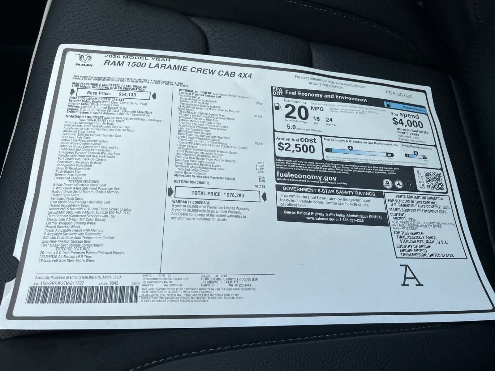 new 2026 Ram 1500 car, priced at $74,830