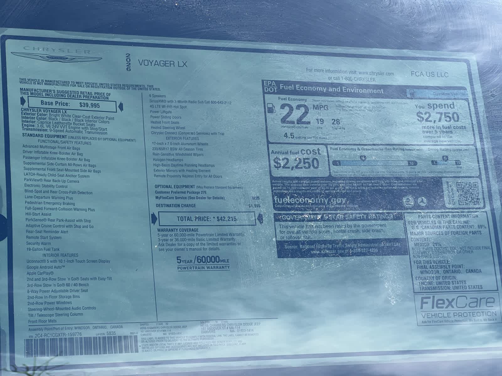 new 2026 Chrysler Voyager car, priced at $42,215