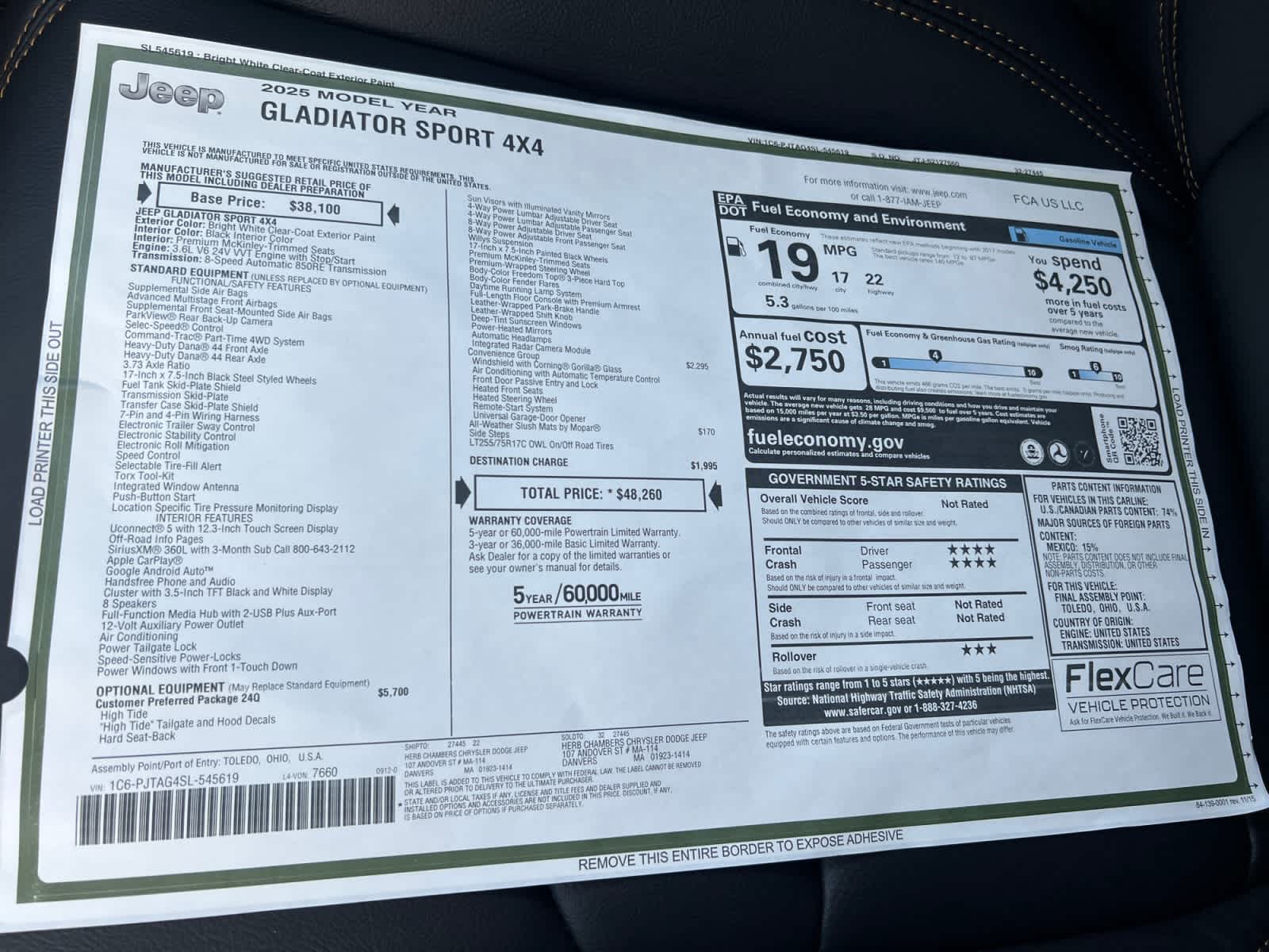 new 2025 Jeep Gladiator car, priced at $46,155