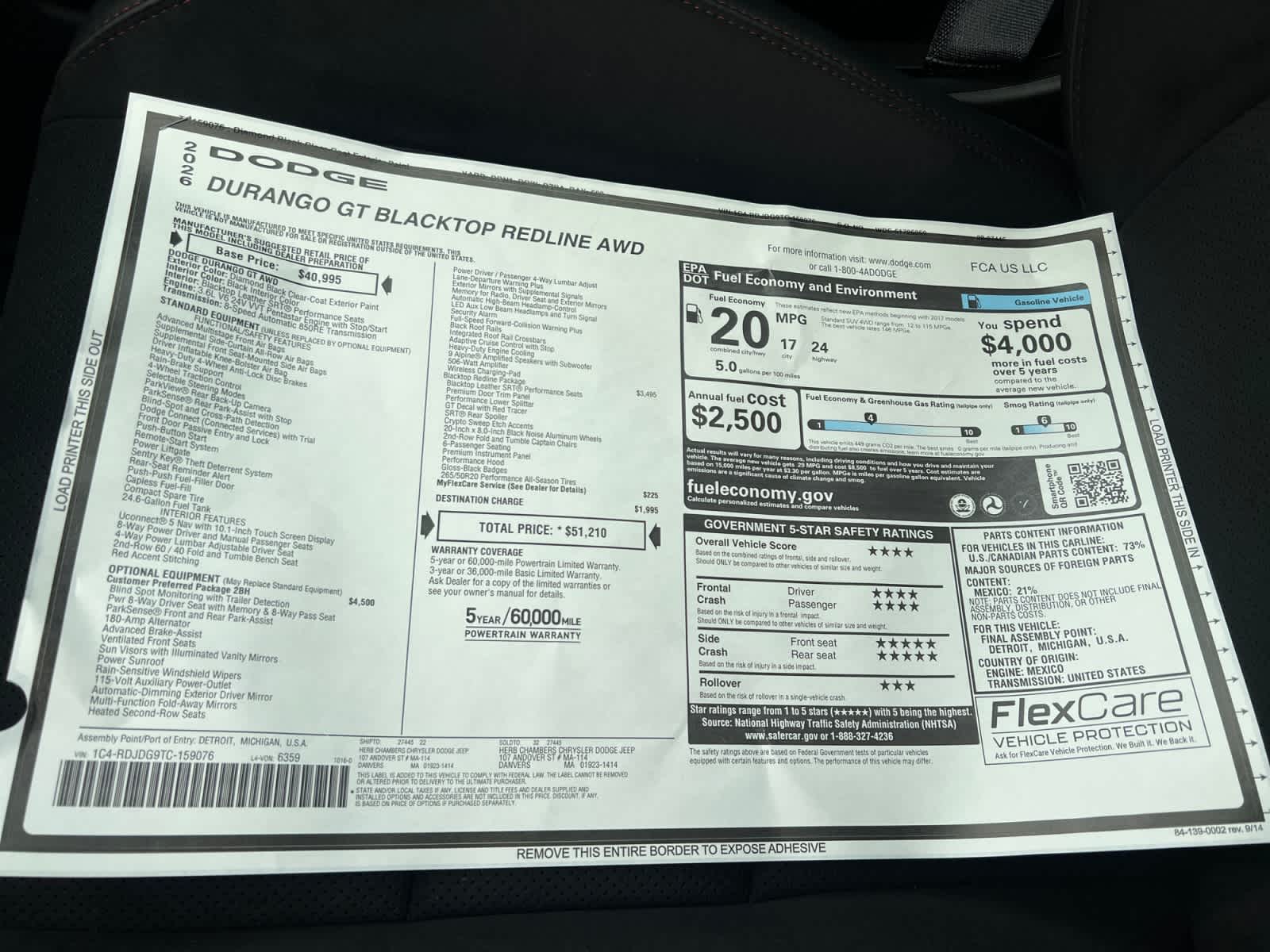 new 2026 Dodge Durango car, priced at $51,210