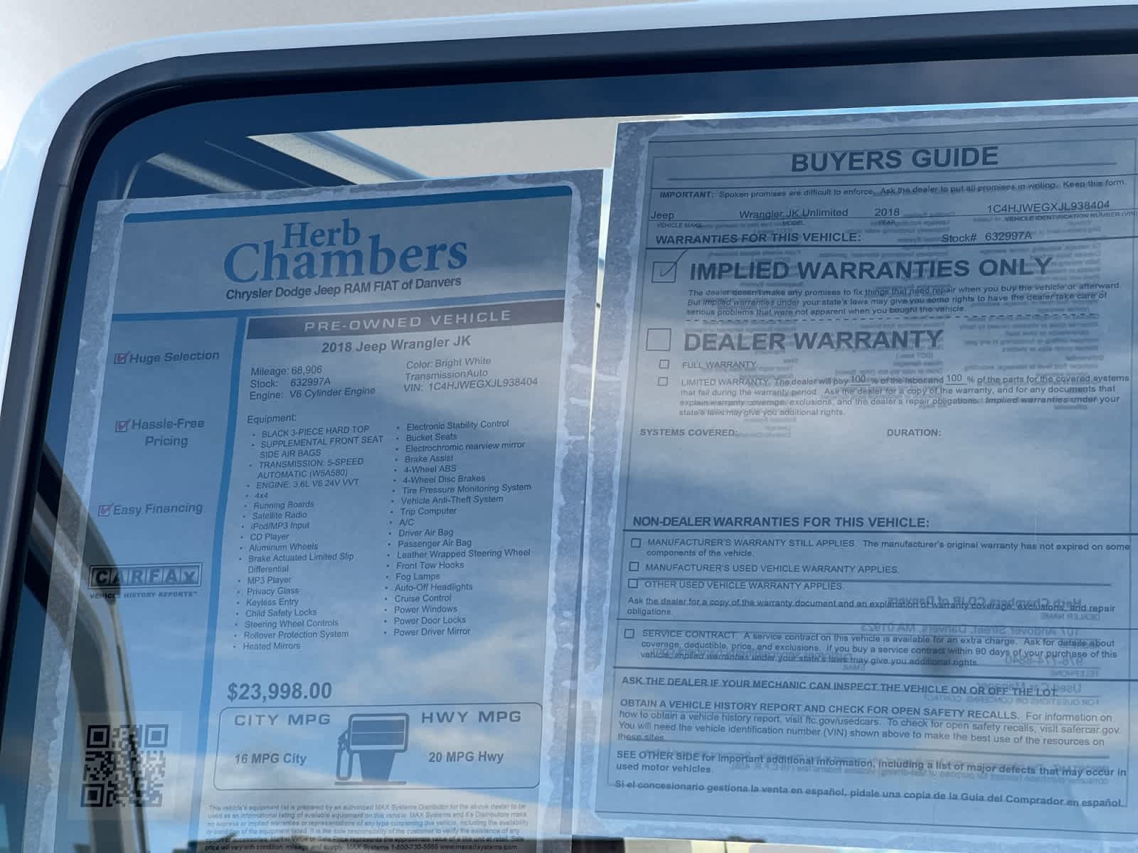 used 2018 Jeep Wrangler JK car, priced at $24,197